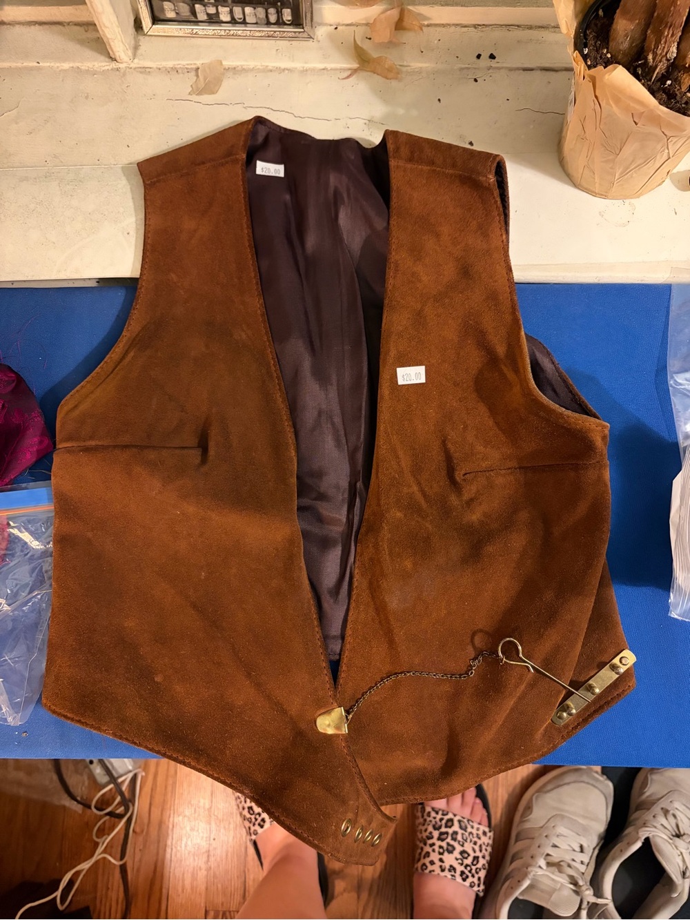Men's Brown Suede Vest with Chain Closure